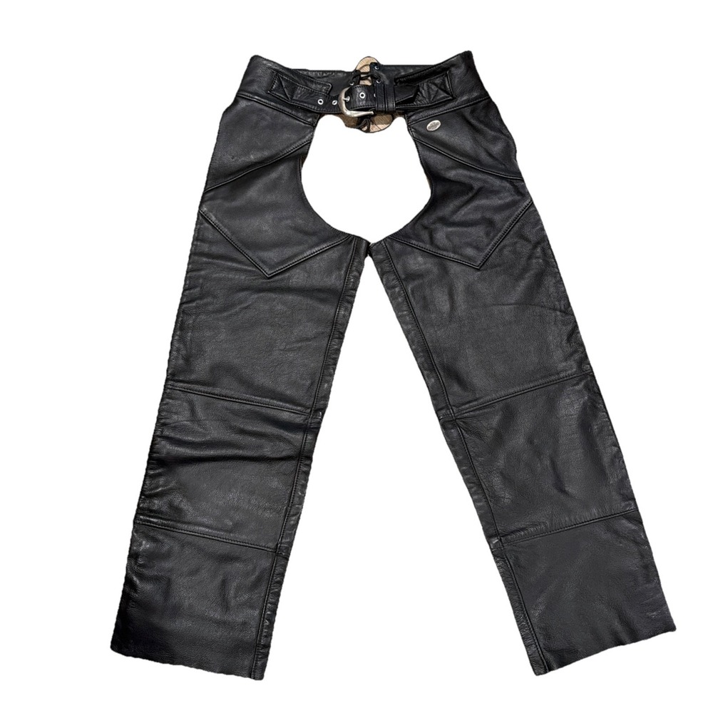 Harley-Davidson Leather Motorcycle Chaps M Made in USA — Belt Zipper Adj Waist